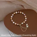 Multicolor pearl bracelet with white pink purple beads and gold drawstring closure - Drawstring Style / Multi-color