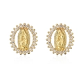 Boucles d'oreilles Notre-Dame de Guadalupe dorées 18 carats avec halo de zircon - Vierge Marie / Doré