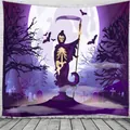 Halloween wandkleed met Magere Hein in een griezelig begraafplaats landschap decor - Stijl E-Paarse Magere Hein