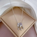 Close-up of titanium steel long-life lock necklace with Fu character and small bells - Silver (K402)