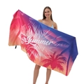 Microfiber beach towel with sunset palm silhouette print and It's Summer Time text - B46-Sunset Glow Palm Silhouette