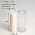 Detailed view of cylindrical ribbed candle mold with dimensions and finished wax product - Fine Toothed Round 5x15cm