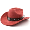 Détail du chapeau de cowboy en daim rouge avec concho étoile et perles turquoise - M (56-58cm) / Rouge Brique