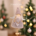 Gray plush Christmas angel ornament with sequin heart and wooden bead legs - Gray