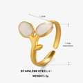 18K vergulde roestvrijstalen verstelbare ring met bladmotief en witte emaille afwerking - Verstelbaar Open / Gouden Blad Ring-Wit