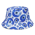 Sombrero de pescador blanco con estampados de ojo turco azul y estilo Panamá - M / Patrón de ojo blanco azul