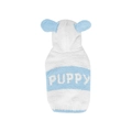 Blue and white knit puppy hoodie featuring PUPPY embroidery and cute 3D ear accents - S / Blue