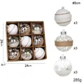 Set of 9 white and clear 8cm Christmas balls with snowflake and elk patterns in a box - Type E - Velvet Linen Nordic Style (Set of 9)