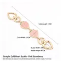Golden handbag chain strap with pink strawberry charms and heart shaped clasps 17cm - Gold Heart Buckle - Light Pink Strawberry