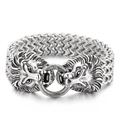 Men's stainless steel bracelet featuring double lion heads with woven chain texture - Steel Color Lion Head (KB157898-K)