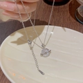 Silver Saturn pendant necklace with white cat eye stone and adjustable chain - X172 Opal Planet Style