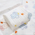 Soft six-layer cotton gauze baby towel featuring cute blue elephant and bear prints - Straight Edge-Elephant Crown