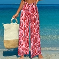 Red and white zebra print wide-leg beach pants with cross waist design for swimwear set - S / Bottoms / Red Stripe