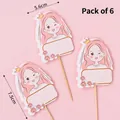 Pack of 6 cartoon bride cake toppers in pink and white for graduation and party decor - Rose Girl Writing Signs 6 Pcs