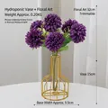 Nordic hydroponic flower vase with golden metal frame and purple artificial flowers - Purple 6-Head Ball Mum Set