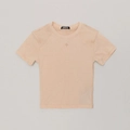 Slim fit apricot short sleeve crop top tee with minimalist cross logo embroidery - XS / Flaxen
