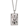 Silver stainless steel tarot necklace with rectangular The Devil card pendant - Devil / Steel