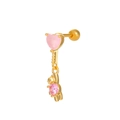 Pink heart zircon stud earrings with golden bear charm on a clean white background - Heart (K-362)