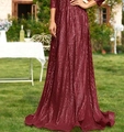 Elegant burgundy red sequined A-line dress for evening parties and bridesmaids - US Size 2 (S) / Burgundy
