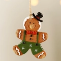 Gingerbread man ornament with green overalls and red bowtie for Christmas tree - Type D-Suspenders Gingerbread Man