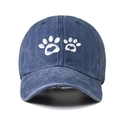 Vintage gewaschene blaue Denim-Baseballkappe mit weißer Bärenpfoten-Stickerei und Schirm - Einheitsgröße / Gewaschenes Navyblau