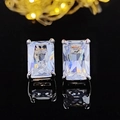 Silver stud earrings featuring rectangle-cut zircon stones with four-prong setting - Rectangle / Silver