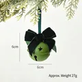 Green Christmas iron bell ornament with a velvet bow and star cutouts, size 6cm - 6x6 Style / Green