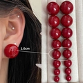 Glossy red spherical earrings in 1.6cm size displayed on a model and in a jewelry box - 4163-1.6cm Red Bead Stud