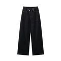 Vista dettagliata dei jeans grigio antracite a gamba larga con vita asimmetrica a doppio petto - XS / Nero