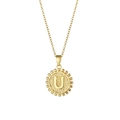 Gold stainless steel necklace featuring a round pendant with embossed letter U - Letter U