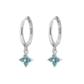 S925 sterling silver hoop earrings featuring turquoise four-leaf clover charms - Four-Leaf Clover Pendant Style (Model E) / White Gold