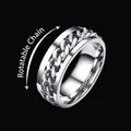 Bague en acier titane poli avec chaîne rotative centrale pour soulager le stress - Taille 6 / Style Chaîne Acier