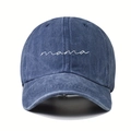 Berretto da baseball in denim blu lavato con ricamo mama bianco in stile vintage - Taglia unica / Blu navy