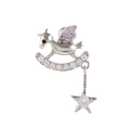 Silver unicorn stud earring with purple wings and star charm on zircon crescent base - Unicorn Style / Silver