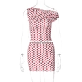 Detail of white red polka dot two-piece set with off-shoulder top and mini bodycon skirt - S / White with Red Polka Dots