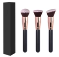 3-teiliges Make-up Pinsel Set mit schwarzen Griffen und Roségold-Hülsen in Geschenkbox - 3er-Set Schwarze Pinsel mit Box