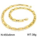 Golden 8mm stainless steel geometric chain necklace with rectangular textured links - Gold Diagonal Pattern Rectangular Chain 450x8mm (KN228525-Z)