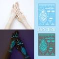 Glow-in-the-dark white henna mandala tattoo sticker JSN-030 with cyan luminous effect - JSN-030 (Luminous Decorative)