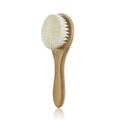 Soft wool baby hairbrush with natural beechwood handle shown on white background - Round Wool Brush