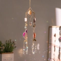 Tree of Life handmade crystal suncatcher with agate slice and moon charms in golden finish - Pineapple Color Agate Suncatcher
