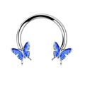 Silberner Hufeisen-Nasenring aus Edelstahl mit glitzernden blauen Schmetterlingen - 1.2x10mm / Blauer Schmetterling