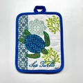 Thick cotton pot holder featuring sea turtle pattern and blue hanging loop for kitchen - Sea Turtle