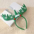Green sequined reindeer antler headband with Christmas hat and red berry accents - Sequin Green Antlers