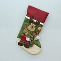 Christmas stocking with 3D plush reindeer, festive red and green fabric tree decoration - 16M053C-Reindeer