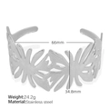 Silver stainless steel open bangle featuring a hollow leaf pattern design and 24.2g weight - Silver [Large Hollow Leaf]