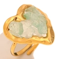 Bague cœur plaquée or 18 carats avec éclats d'œil de tigre vert et anneau ajustable - Bague Ouverte Coeur Pierre Amazonite - Or