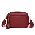 Red PU leather crossbody bag with fringe tassel and wide FASHION letter strap - Burgundy
