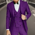 Slim fit men's three-piece suit in vibrant purple featuring jacket, vest, and trousers - XXS / Purple