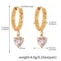 Detailed size specifications of heart zircon earrings in 18k gold-plated stainless steel - Hammered Heart Pendant Earrings (Q168)