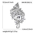 Silver flower alloy brooch with clear crystals and bow design 10.5cm by 6.4cm - Silver Base White
